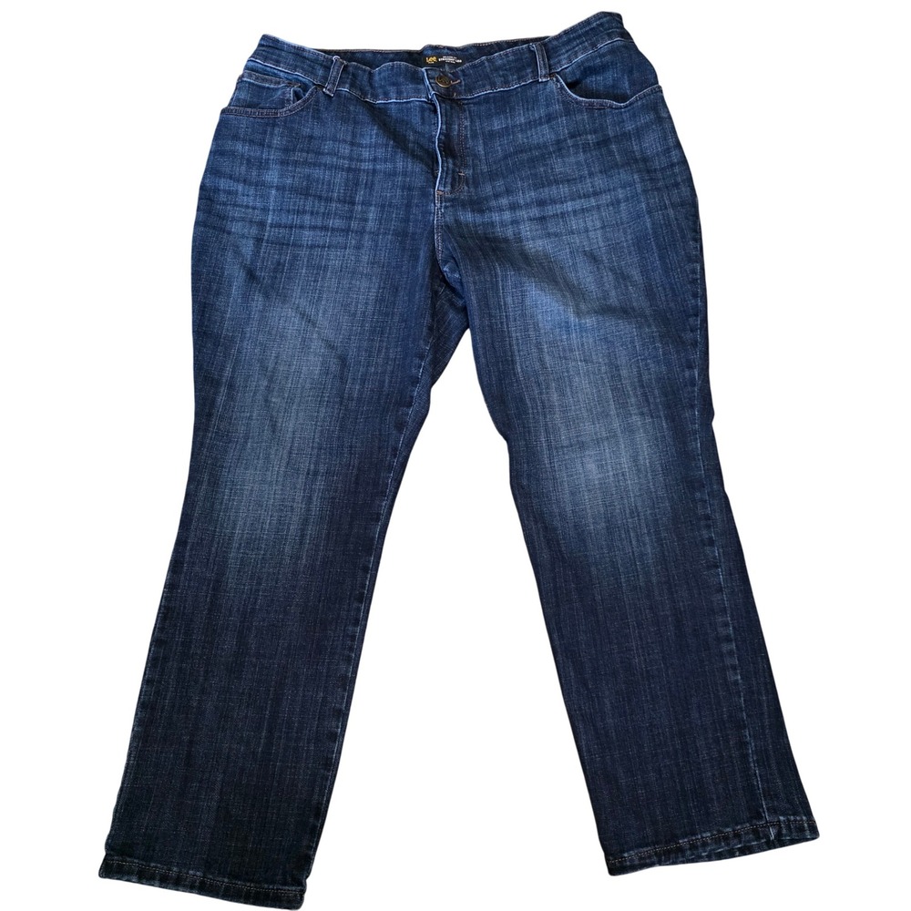 Lee Relaxed Fit Womens 18W Petite Straight Leg Dark Wash Denim Pants‎